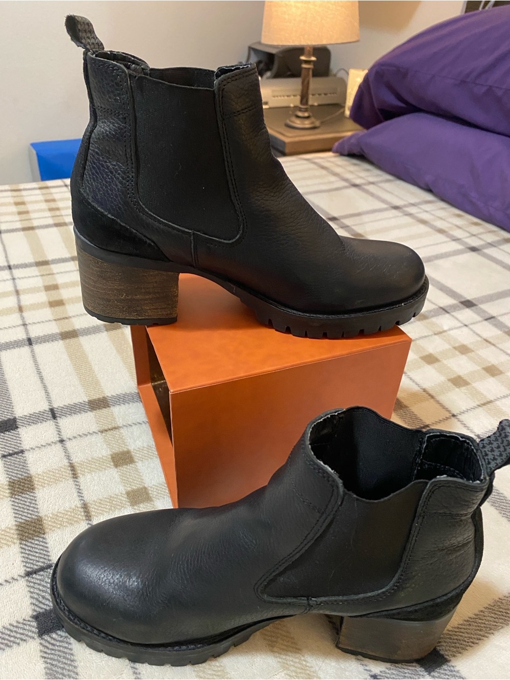 Black Leather Chelsea Ankle Boot with Block Heel